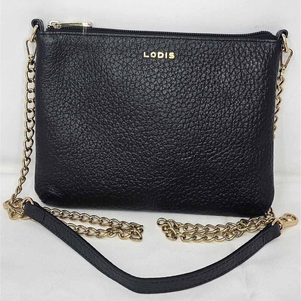 Lodis Emily 5 In 1 Convertible Black Pebbled Leather Chain Strap Crossbody Bag